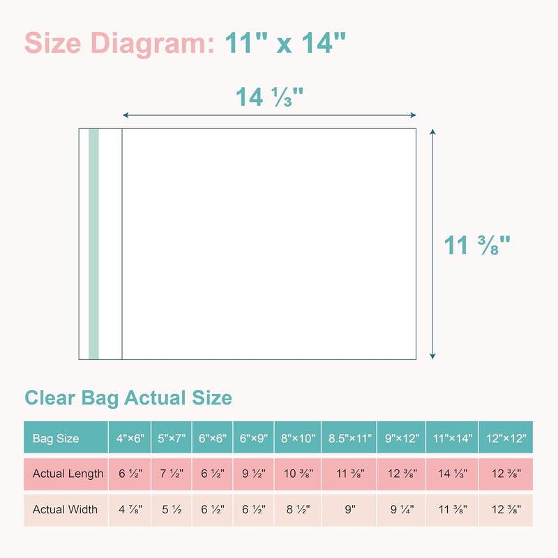 Somime Acid-Free Picture Sleeves, 100Pack Crystal Clear Storage Bags for 11x14 Art Prints, Pictures, Photos, Frame Mats (Bag Size: 11 3/8" x 14 1/3") - Image 2